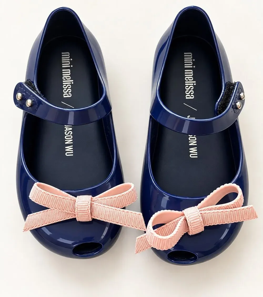 Mini Melissa x Jason Wu Girls Navy Pink Bow Mary Jane Shoes Size 7